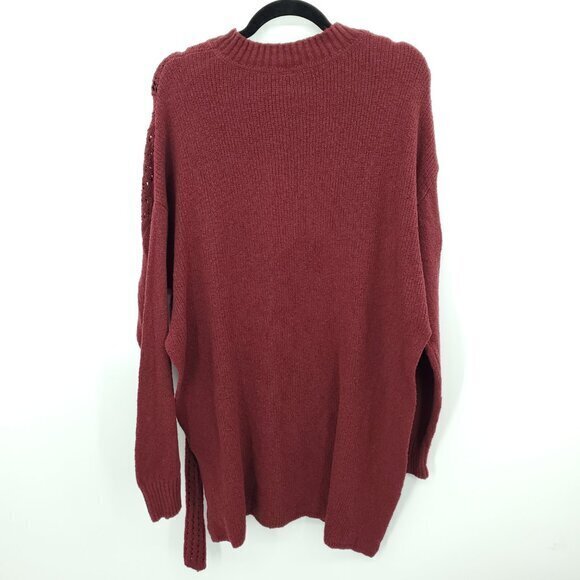 Free People Harper Knit Split Side Tunic Sweater XL Pretty Berry (Red) - Picture 3 of 15